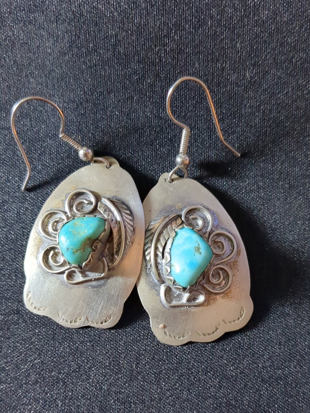 Vintage Signed Southwestern Turquoise & Silver Dangle Earrings